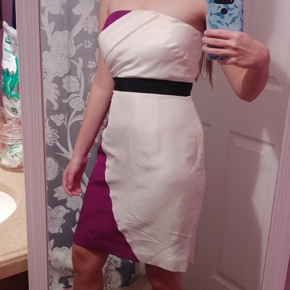 Gianni Bini Size 2 Silk White & Purple Strapless Dress